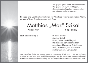 Traueranzeige von Matthias Szikal von Pegnitz-Zeitung